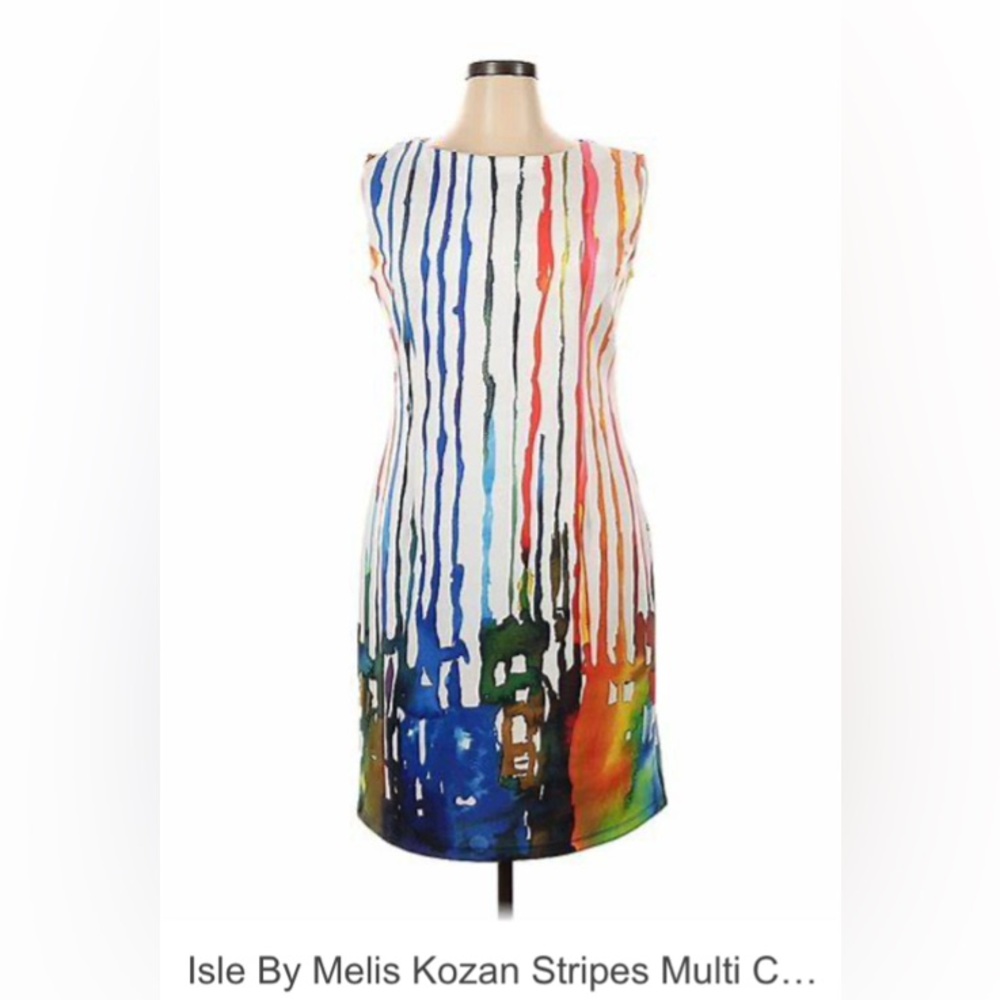 Isle by Melis Kozan Watercolor Stripe Dress L | Art to Wear Fall Midi